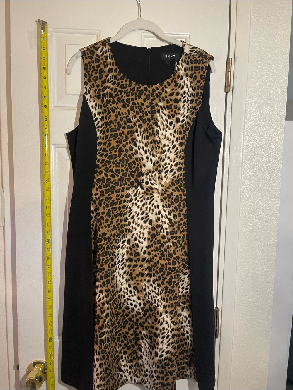DKNY Leopard-Panel Black and Brown Midi Dress